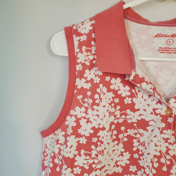 Eddie Bauer Sleeveless Polo Pink White Floral Top - Picture 3 of 7